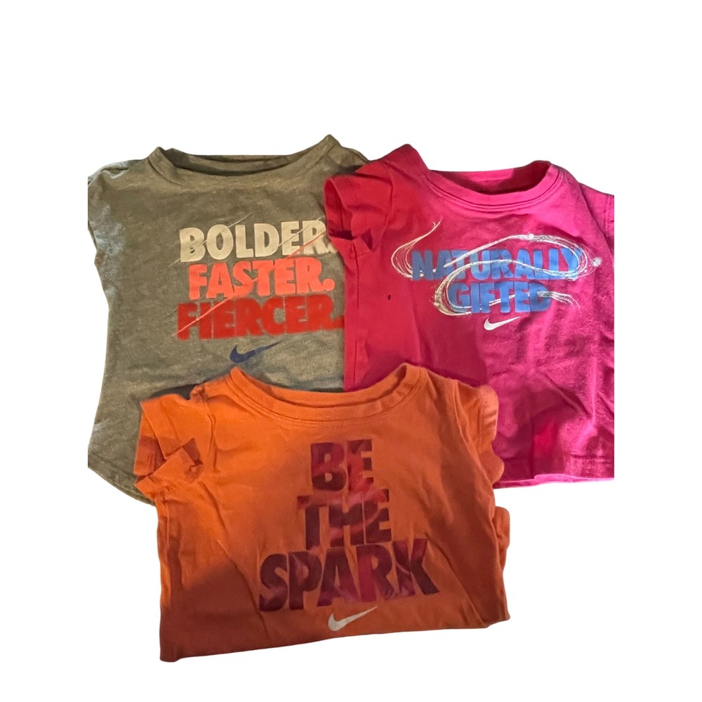 Nike Toddler Graphic T-Shirt Bundle‎ 12M Gray Pink Orange Motivational 3 Pack